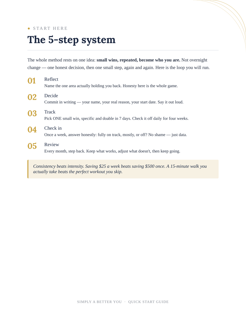 Simply A Better You — Quick Start Guide + Daily Win Cards