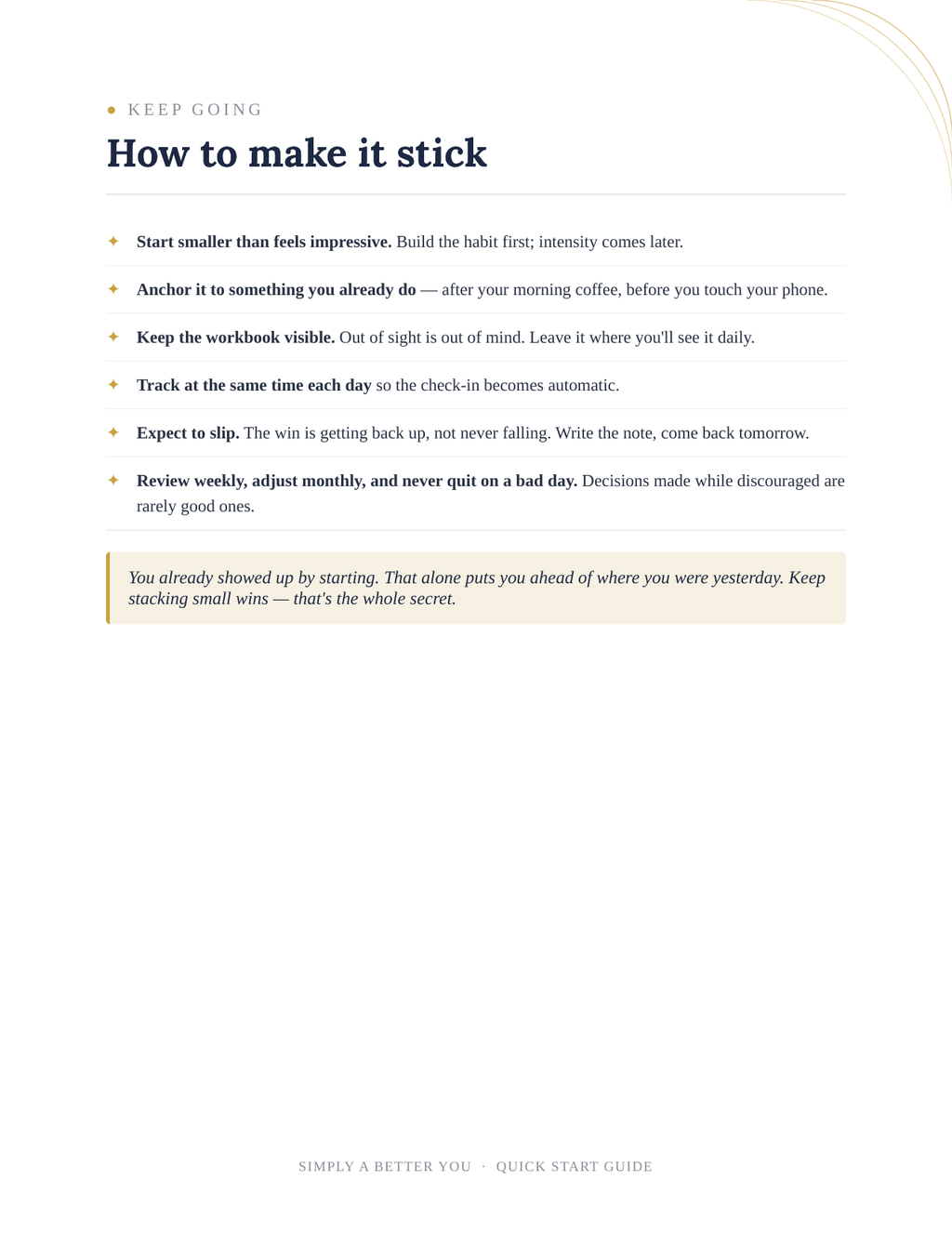 Simply A Better You — Quick Start Guide + Daily Win Cards