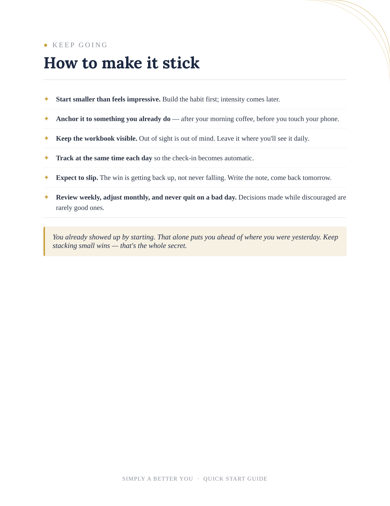 Simply A Better You — Quick Start Guide + Daily Win Cards